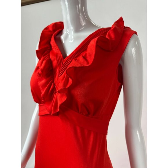 Vintage 1970s Jerell Of Texas Red Ruffled Maxi Dress Sleeveless V-Neck Belted Wa - Picture 16 of 16